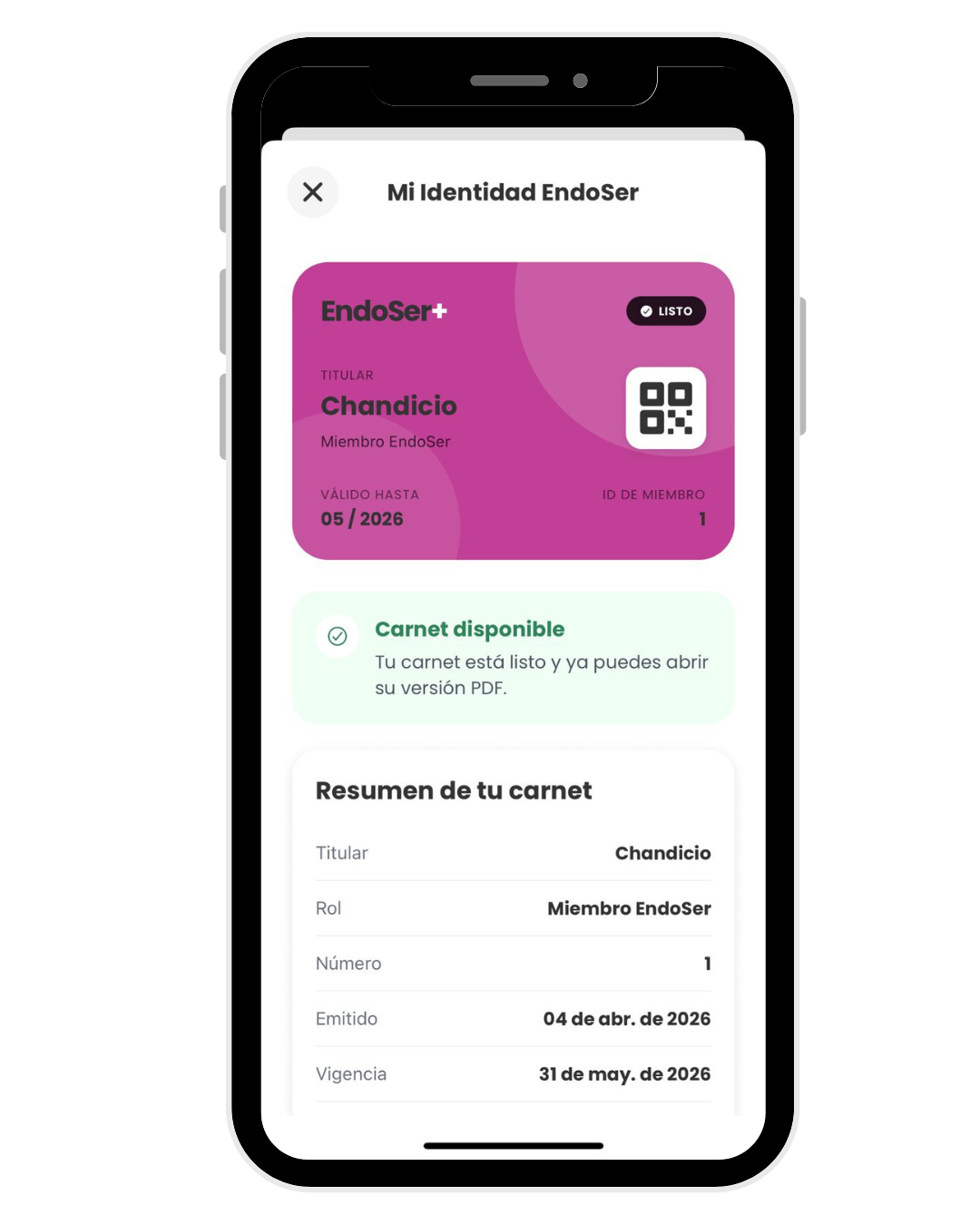Pantalla de perfil en EndoSer