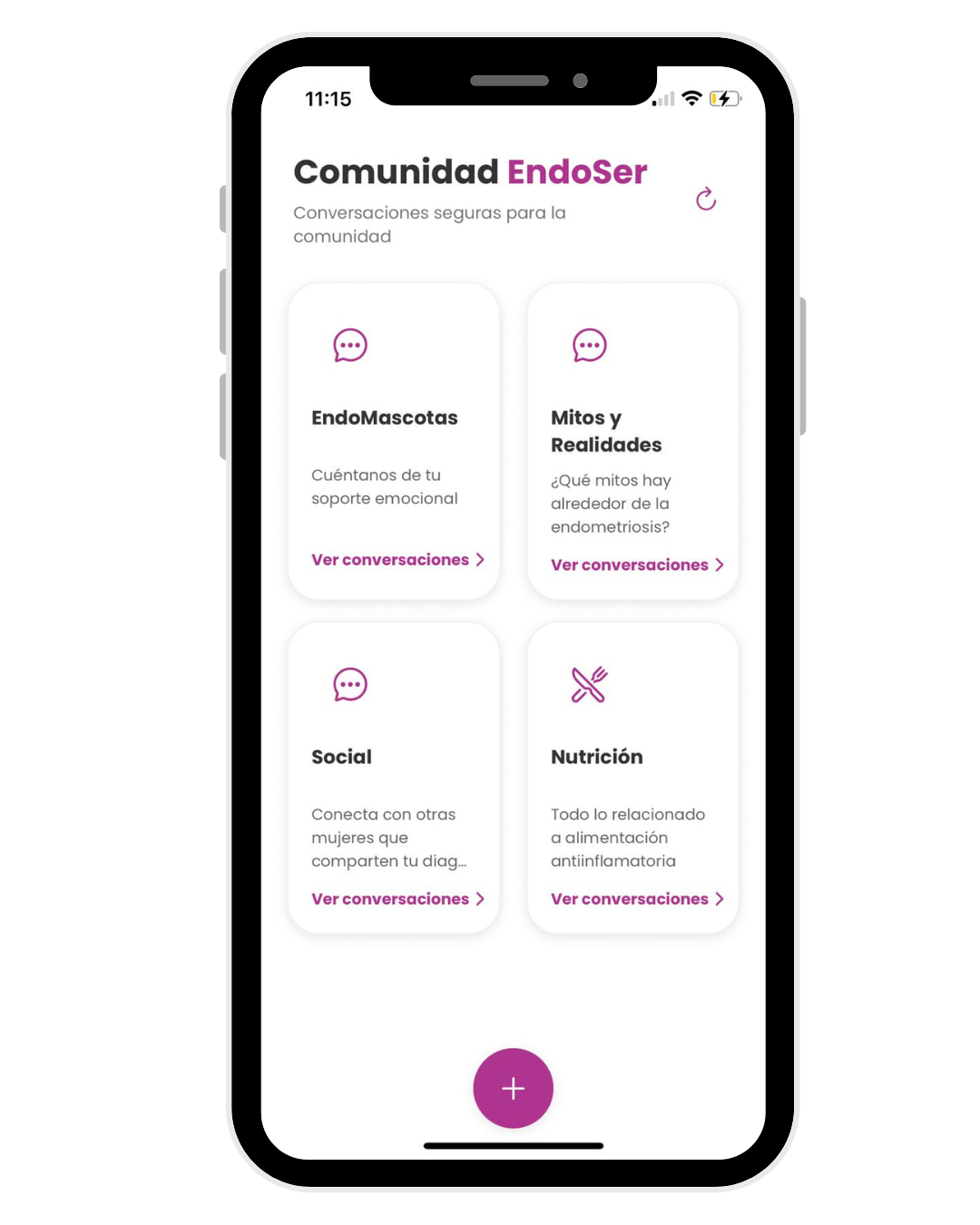 Pantalla de comunidad en EndoSer