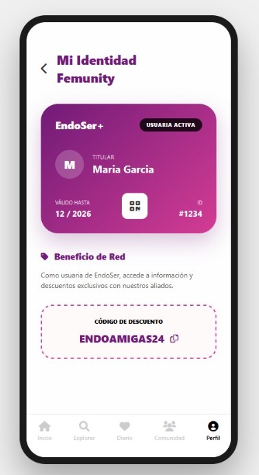 Pantalla de perfil en EndoserApp