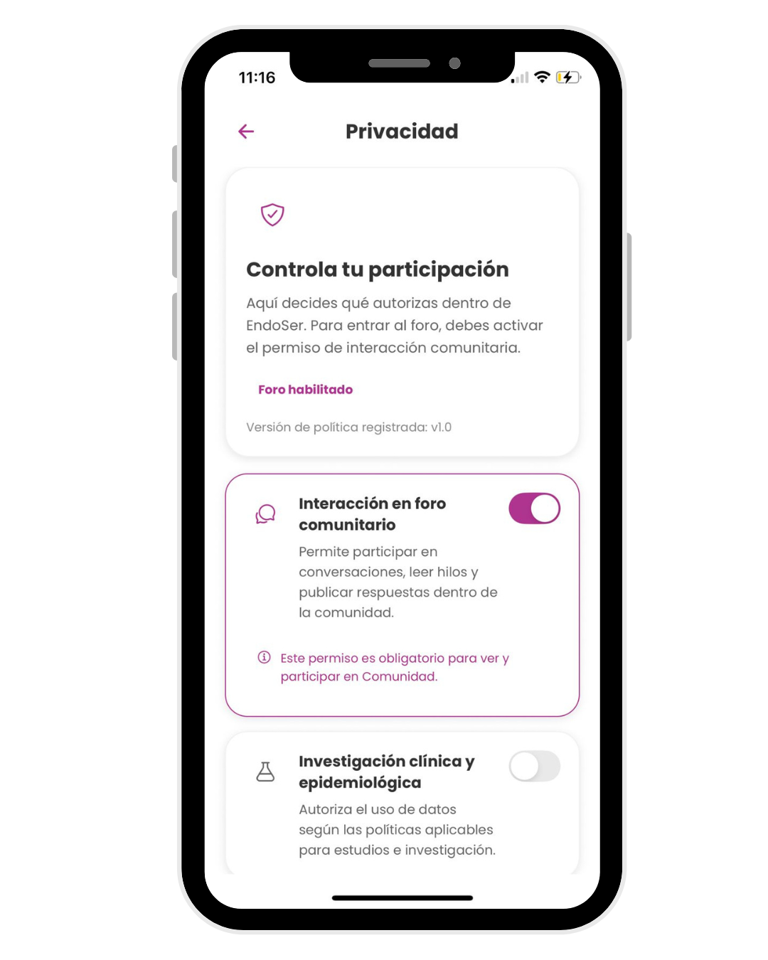 Pantalla de contenido útil en EndoSer